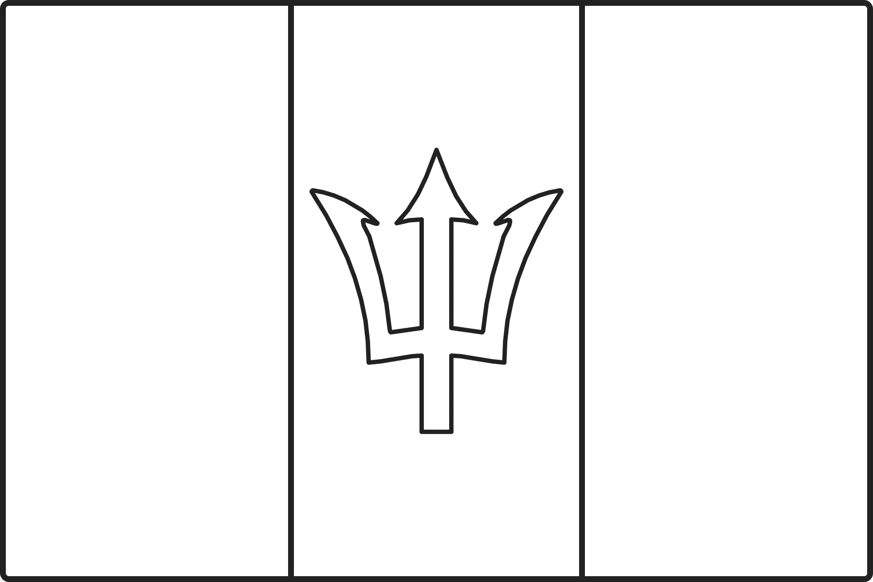 Free printable Barbados flag colouring page outline